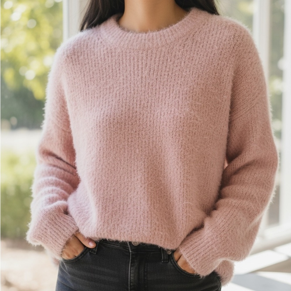 Hippie Rose Fuzzy Pink Women's Sweater